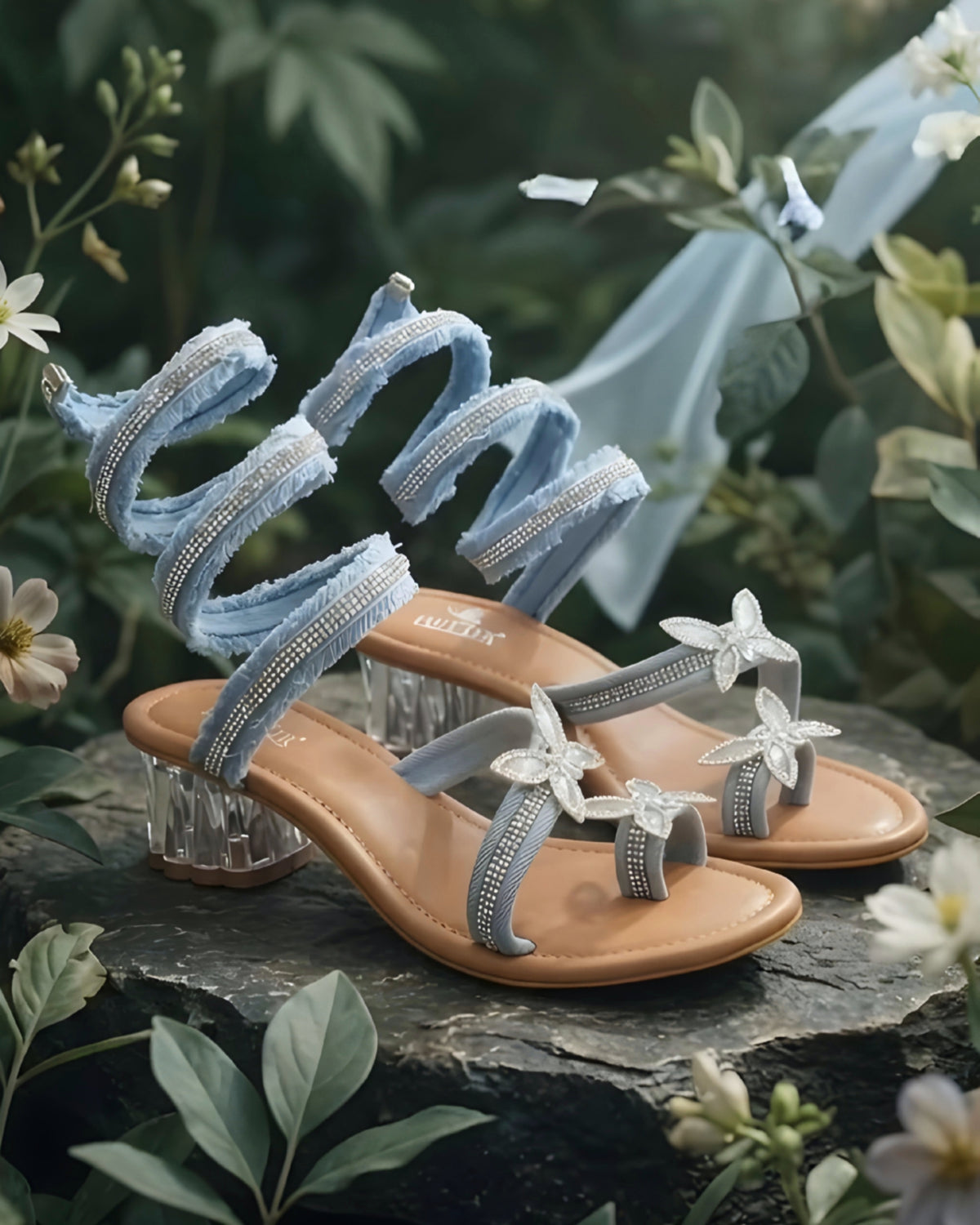 Denim Butterfly Dreams Wrap Around Heels