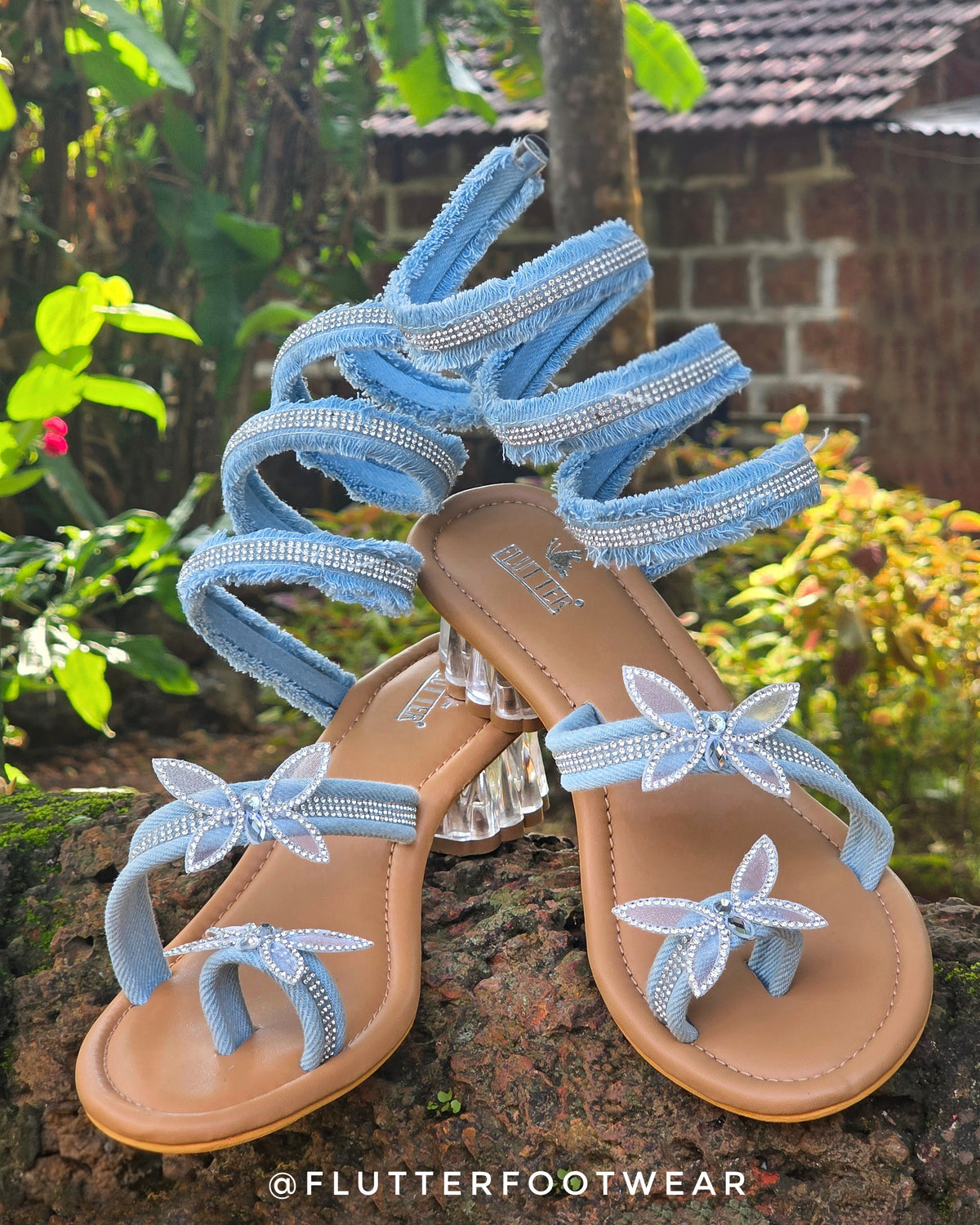 Denim Butterfly Dreams Wrap Around Heels
